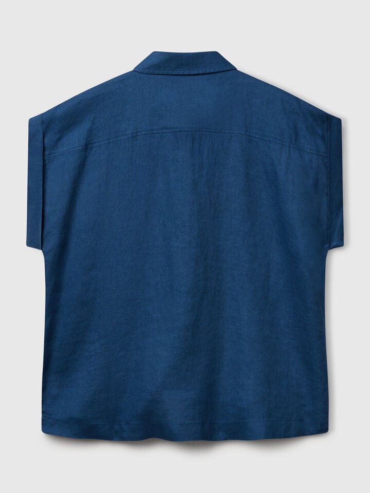 Benetton Regular Fit Shirt In Pure Linen Air Force Blue