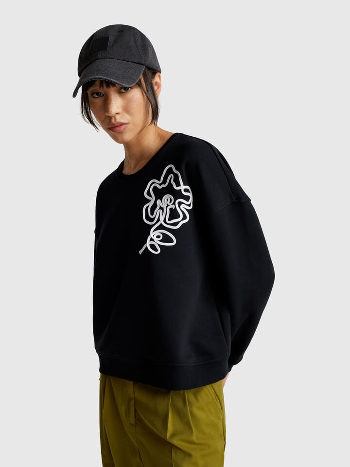 benetton Regular fit sweatshirt with applique Black