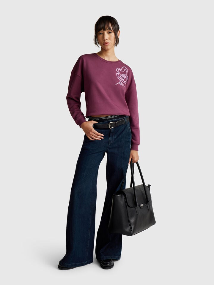 Benetton Regular Fit Sweatshirt With Applique Burgundy