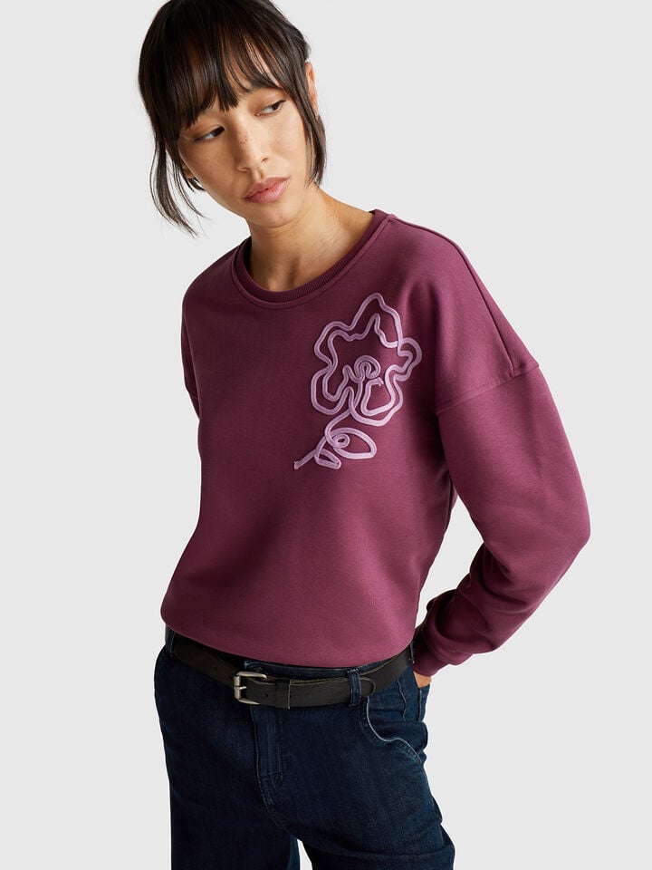 benetton Regular fit sweatshirt with applique Burgundy