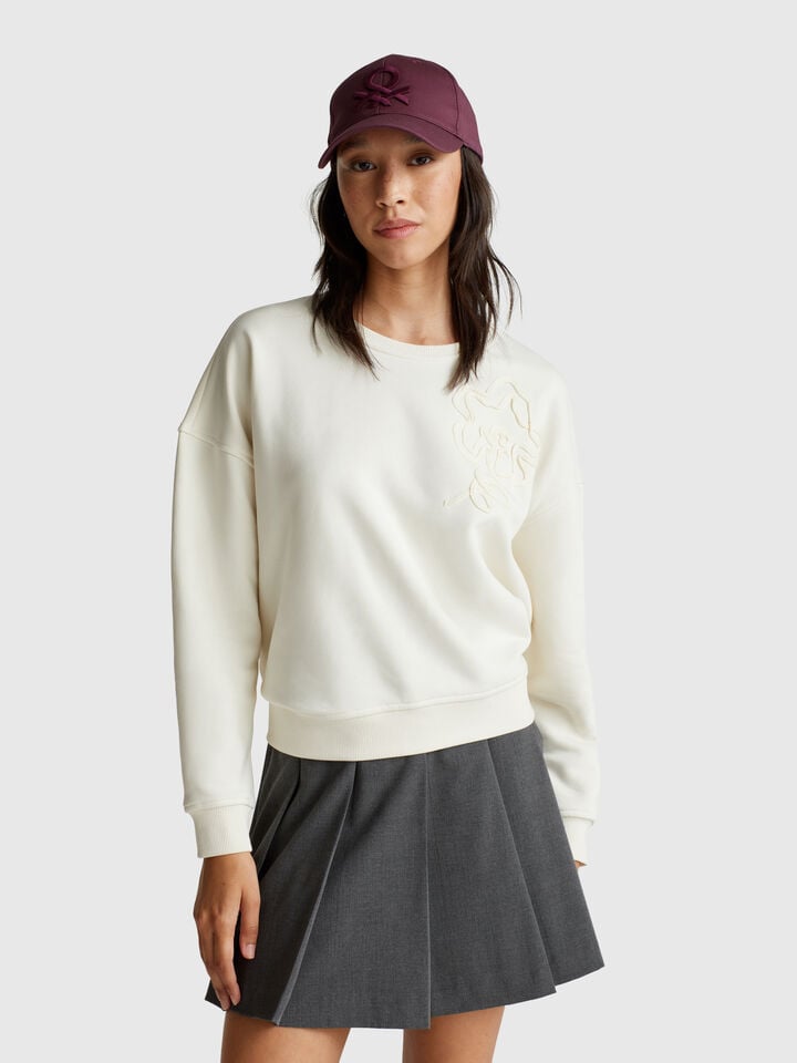 benetton Regular fit sweatshirt with applique Creamy White