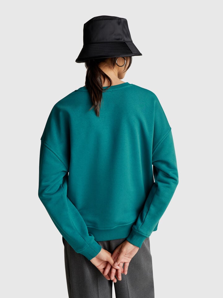 Benetton Regular Fit Sweatshirt With Applique Dark Green