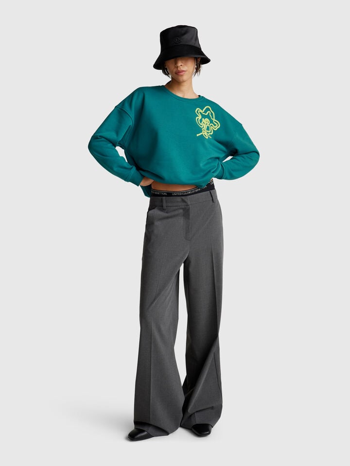 Benetton Regular Fit Sweatshirt With Applique Dark Green