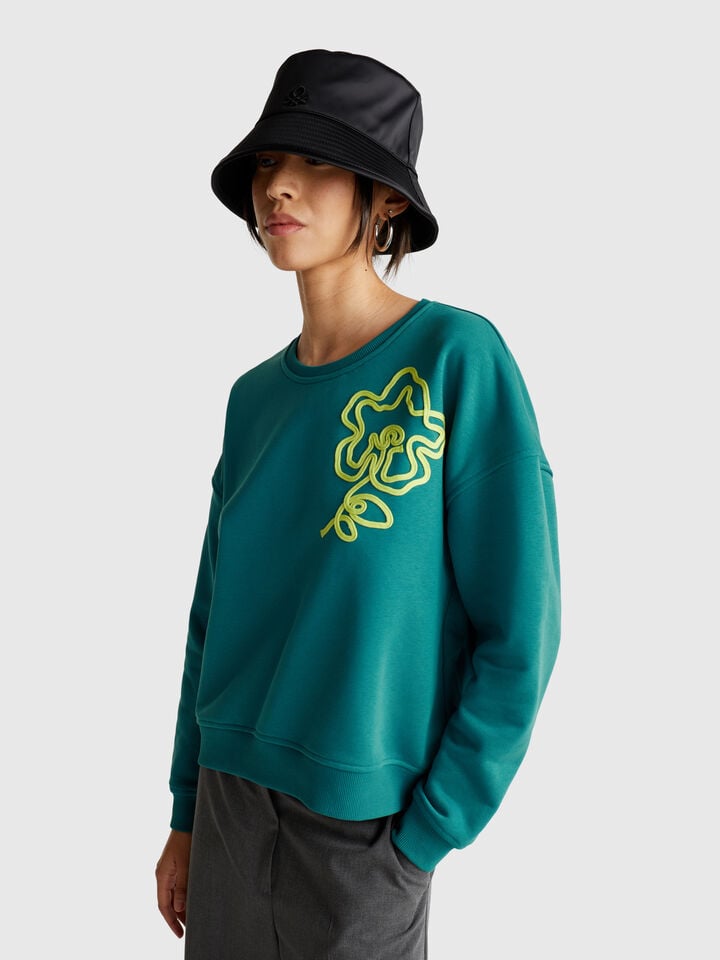 benetton Regular fit sweatshirt with applique Dark Green