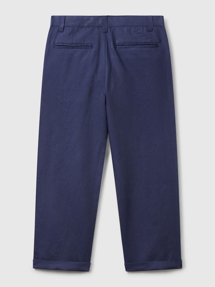 Benetton Relaxed Fit Trousers In Linen Blend Air Force Blue
