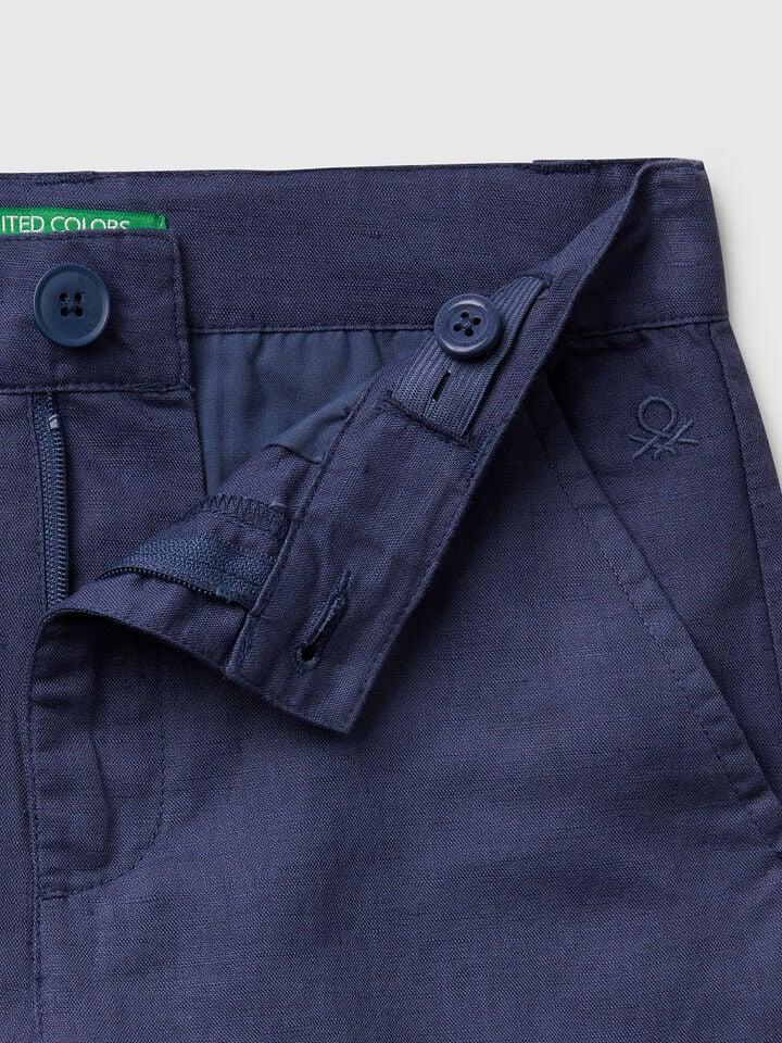 Benetton Relaxed Fit Trousers In Linen Blend Air Force Blue