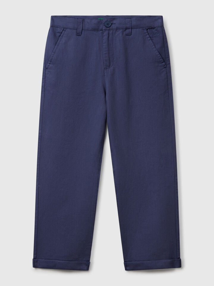 benetton Relaxed fit trousers in linen blend Air Force Blue