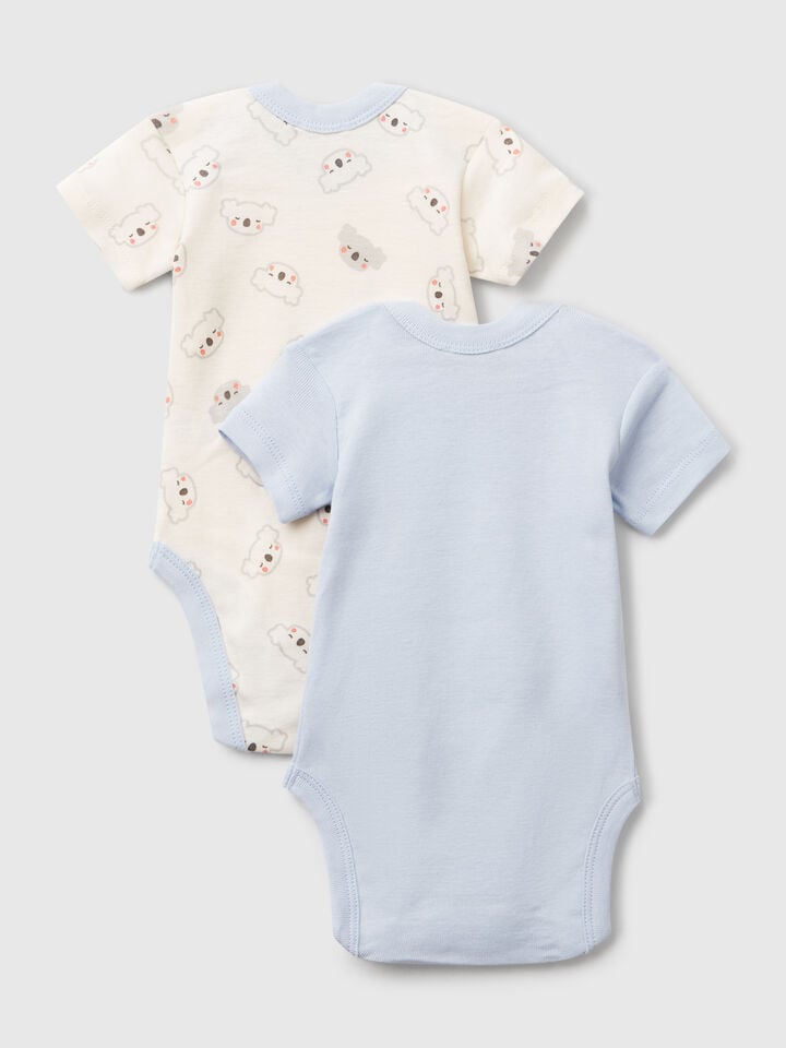 Benetton Set Of Two Short Sleeve Bodysuits Sky Blue