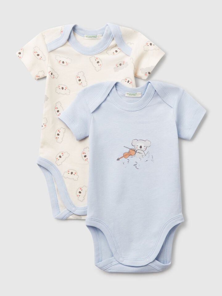 benetton Set of two short sleeve bodysuits Sky Blue