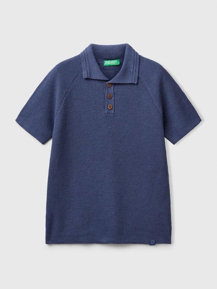 benetton Short sleeve polo in linen blend Air Force Blue