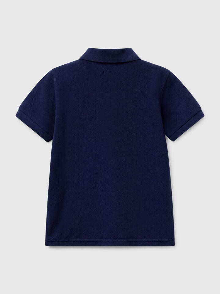 Benetton Short Sleeve Polo In Pure Cotton Dark Blue