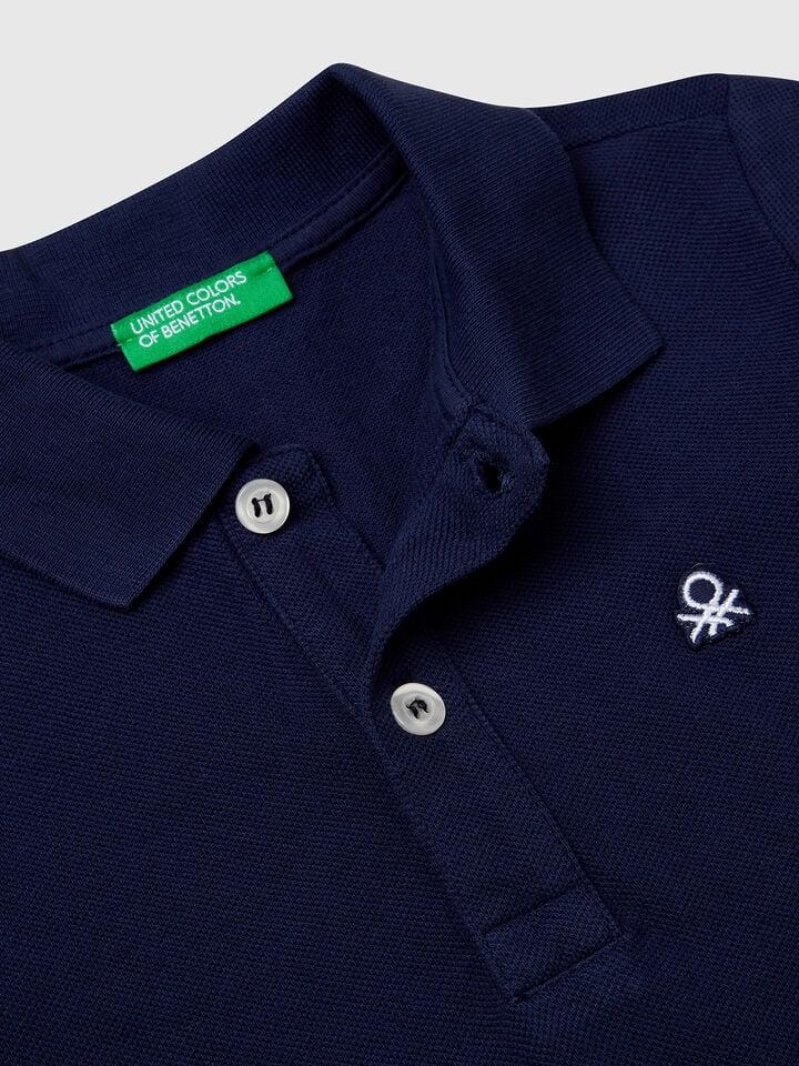 Benetton Short Sleeve Polo In Pure Cotton Dark Blue