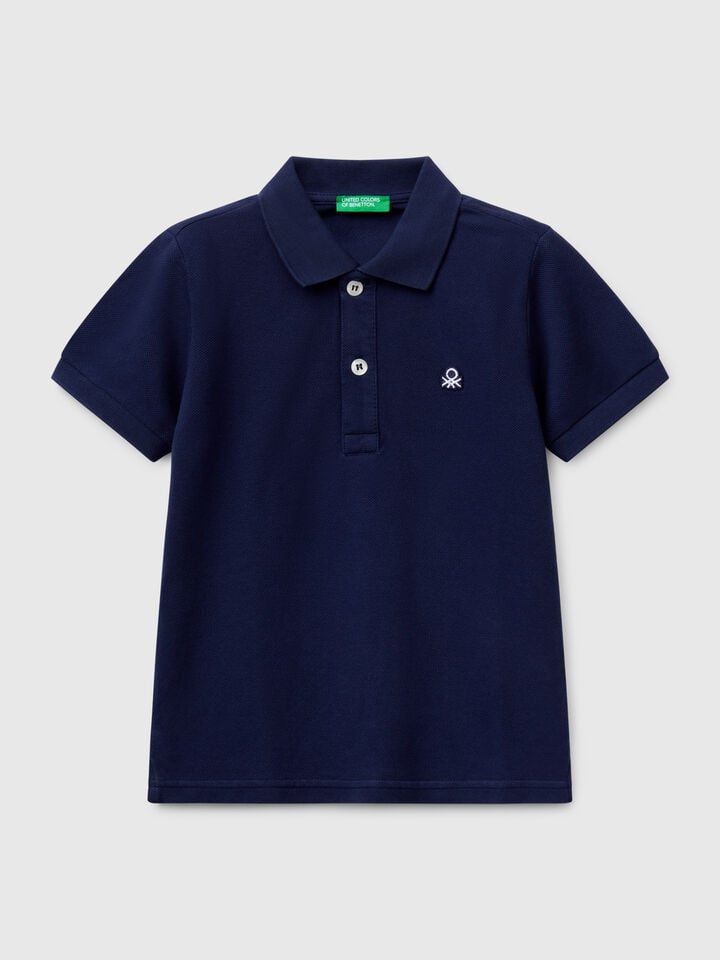 benetton Short sleeve polo in pure cotton Dark Blue