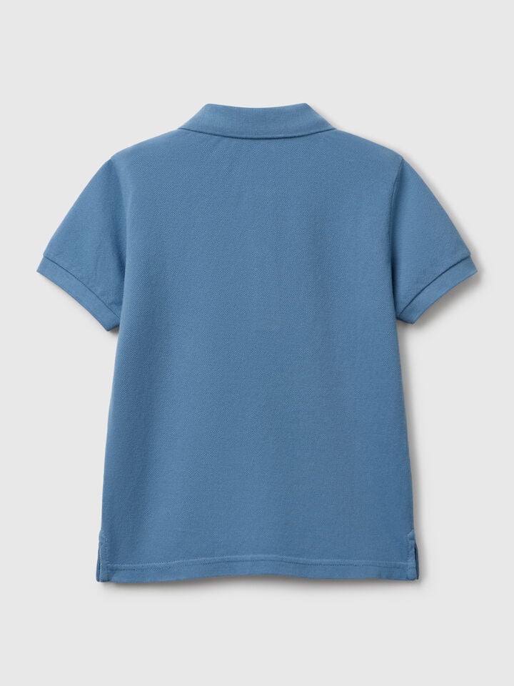 Benetton Short Sleeve Polo In Pure Cotton Light Blue