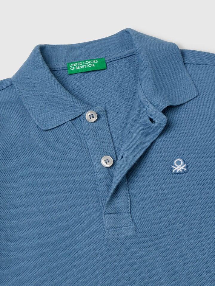 Benetton Short Sleeve Polo In Pure Cotton Light Blue