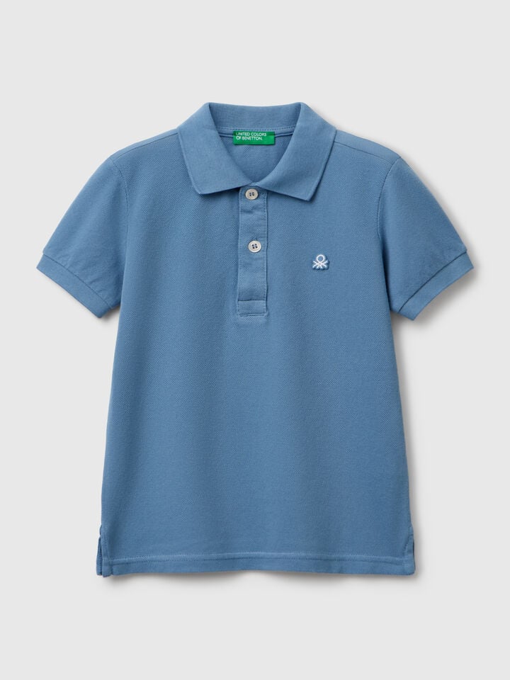 benetton Short sleeve polo in pure cotton Light Blue