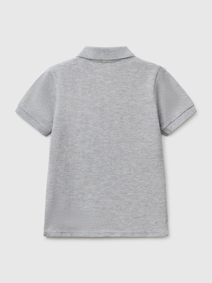 Benetton Short Sleeve Polo In Pure Cotton Light Gray