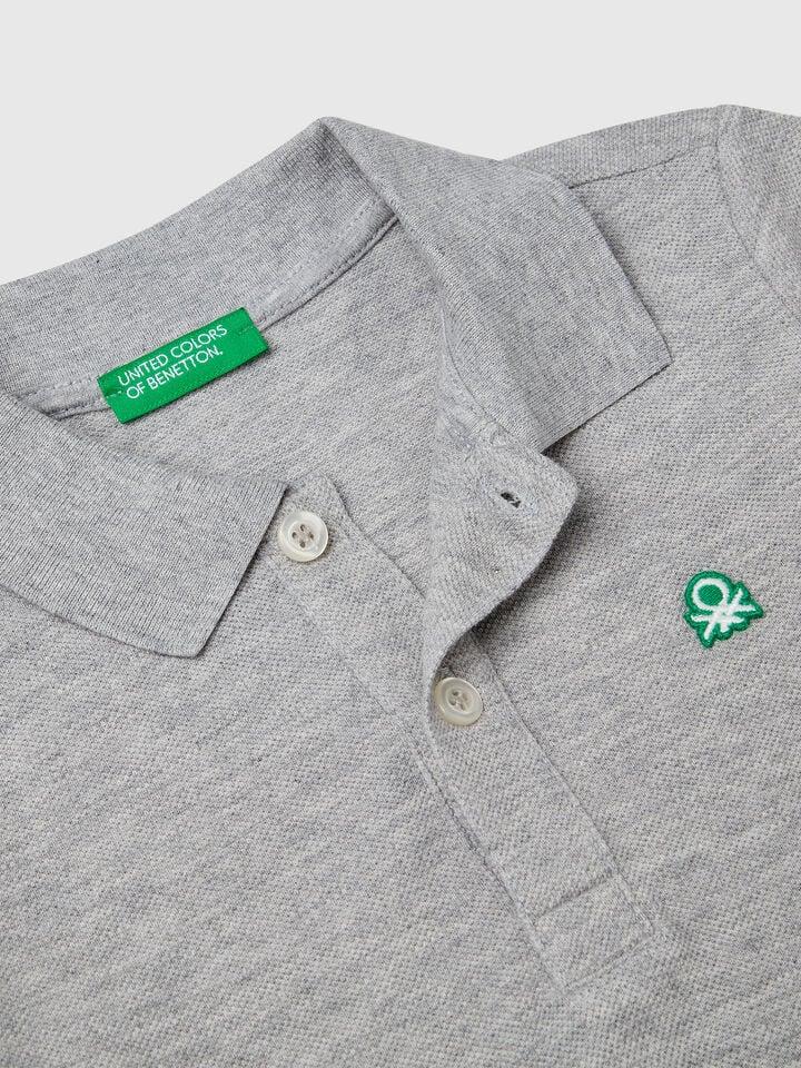 Benetton Short Sleeve Polo In Pure Cotton Light Gray
