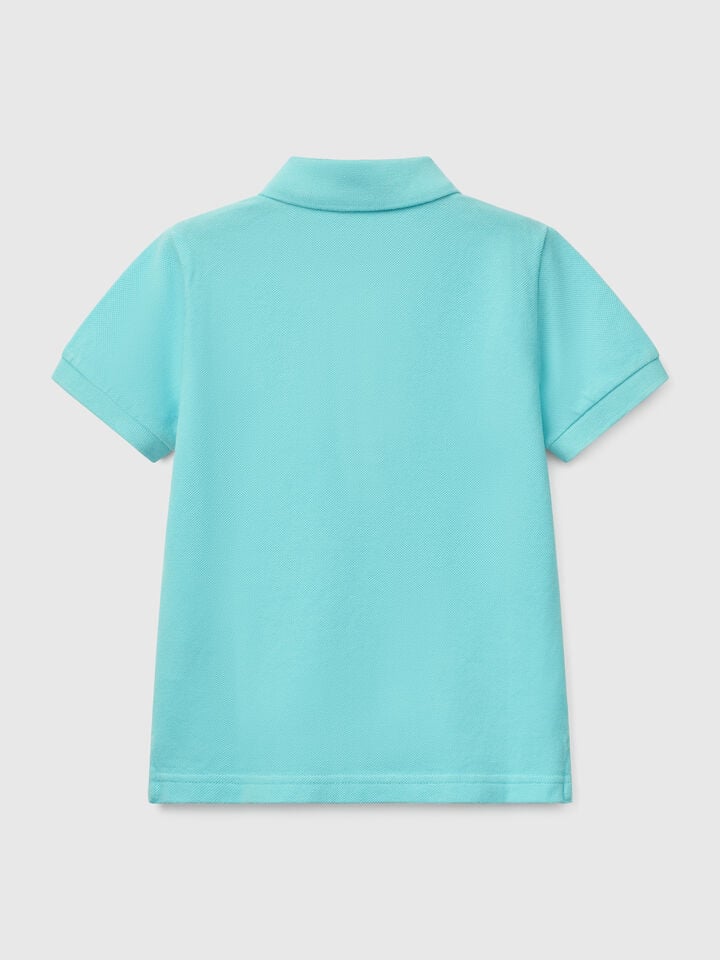 Benetton Short Sleeve Polo In Pure Cotton Turquoise