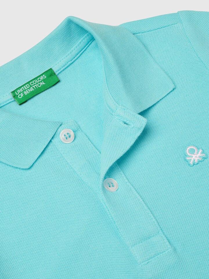 Benetton Short Sleeve Polo In Pure Cotton Turquoise