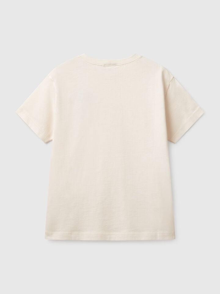 Benetton Short Sleeve T-shirt In 100% Cotton Creamy White