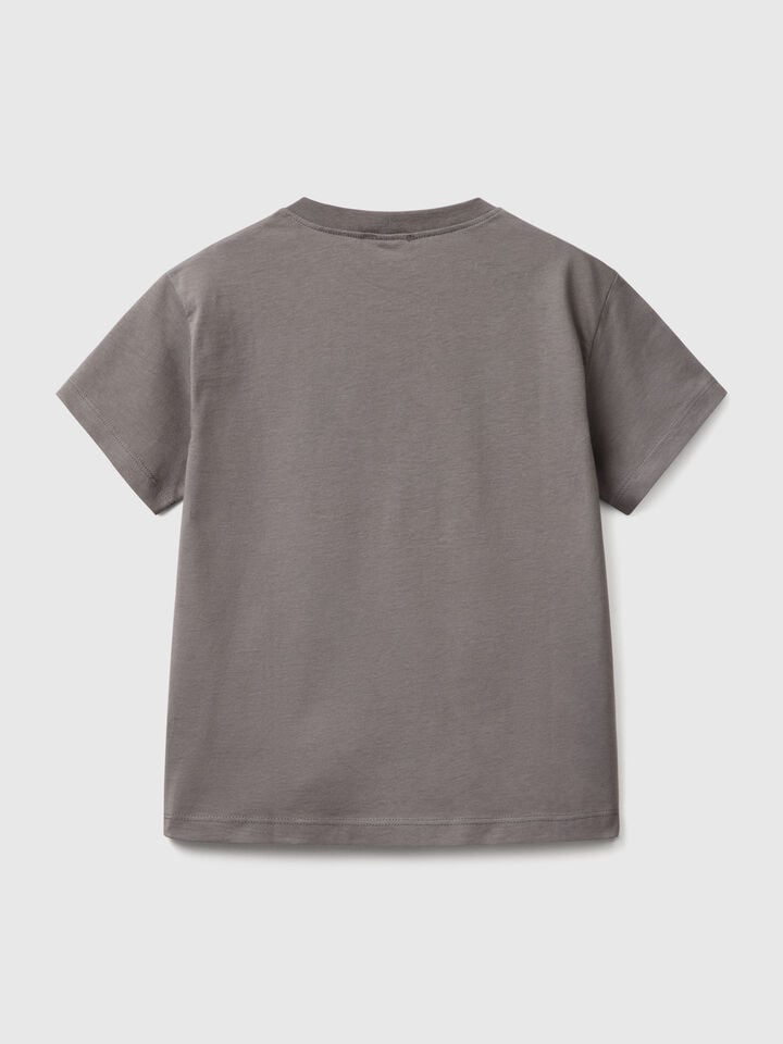 Benetton Short Sleeve T-shirt In 100% Cotton Dark Gray
