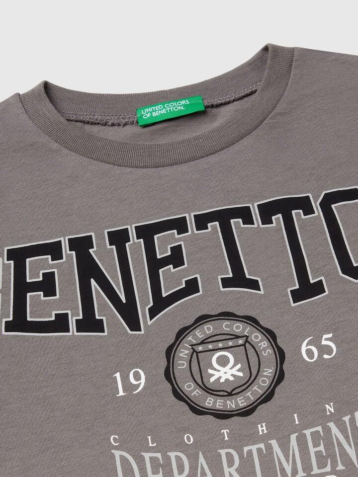 Benetton Short Sleeve T-shirt In 100% Cotton Dark Gray