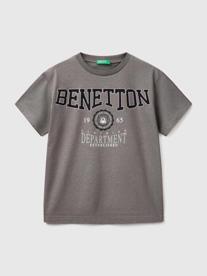Benetton Short Sleeve T-shirt In 100% Cotton Dark Gray