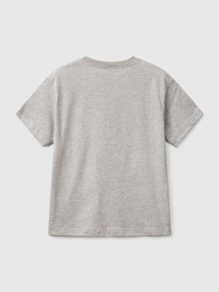 Benetton Short Sleeve T-shirt In 100% Cotton Light Gray