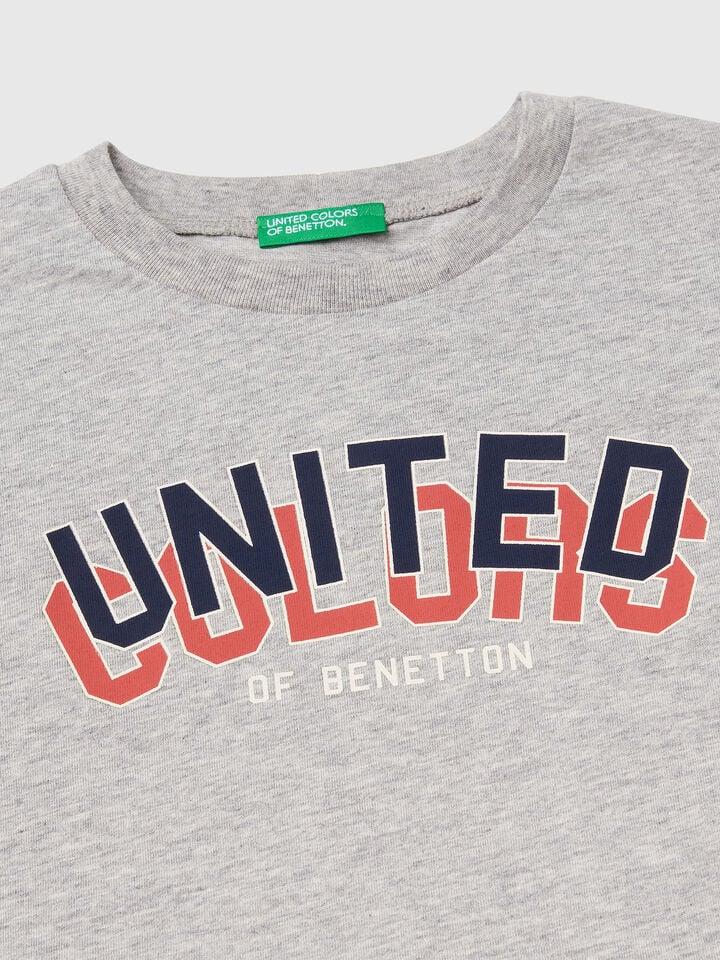 Benetton Short Sleeve T-shirt In 100% Cotton Light Gray