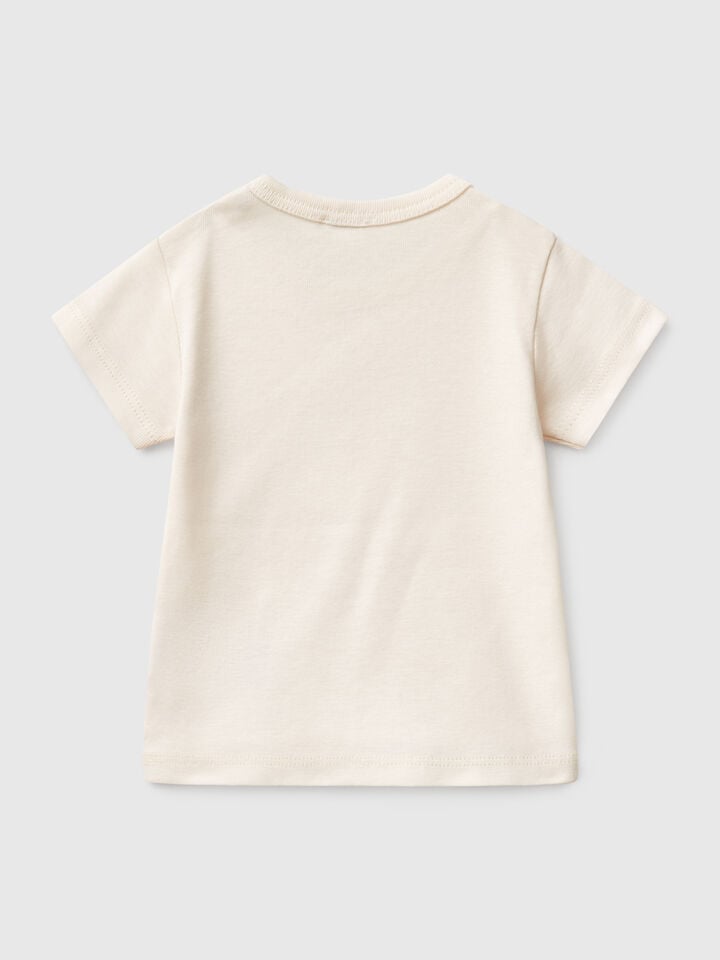 Benetton Short Sleeve T-shirt In Cotton Creamy White