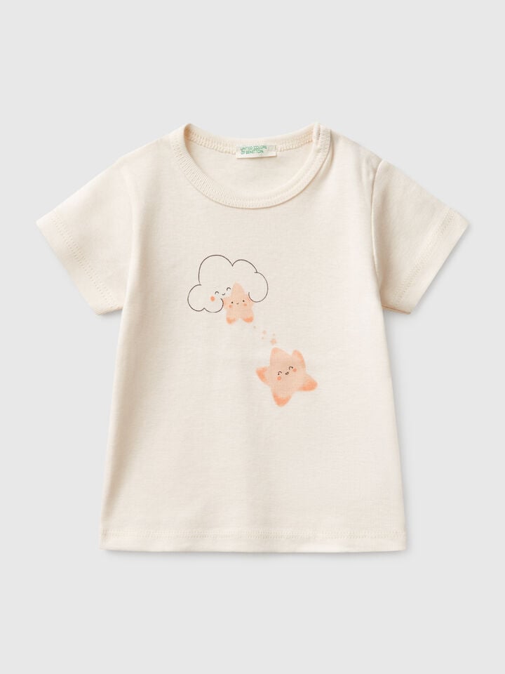 benetton Short sleeve t-shirt in cotton Creamy White