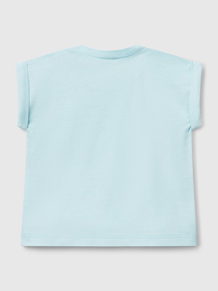 Benetton Short Sleeve T-shirt With Print Light Blue