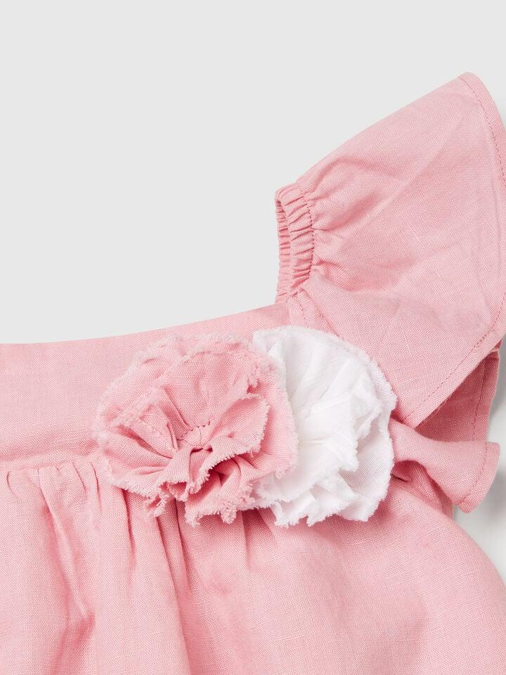 Benetton Sleeveless Dress With Flower Applique Pink