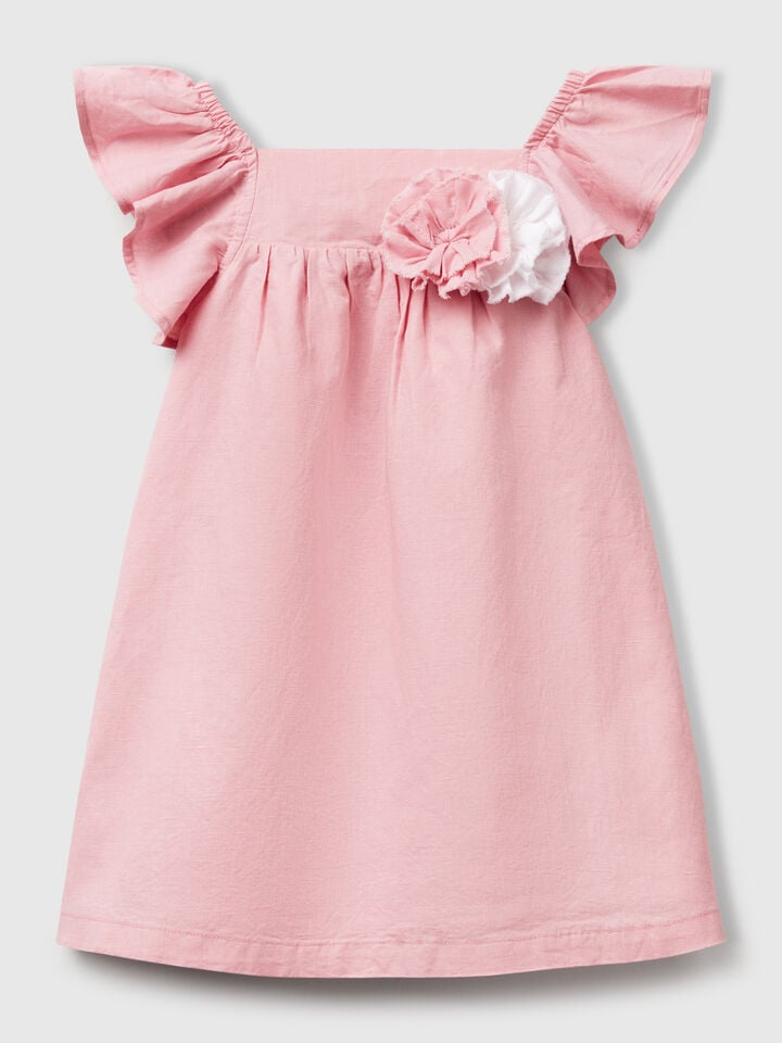 Benetton Sleeveless Dress With Flower Applique Pink