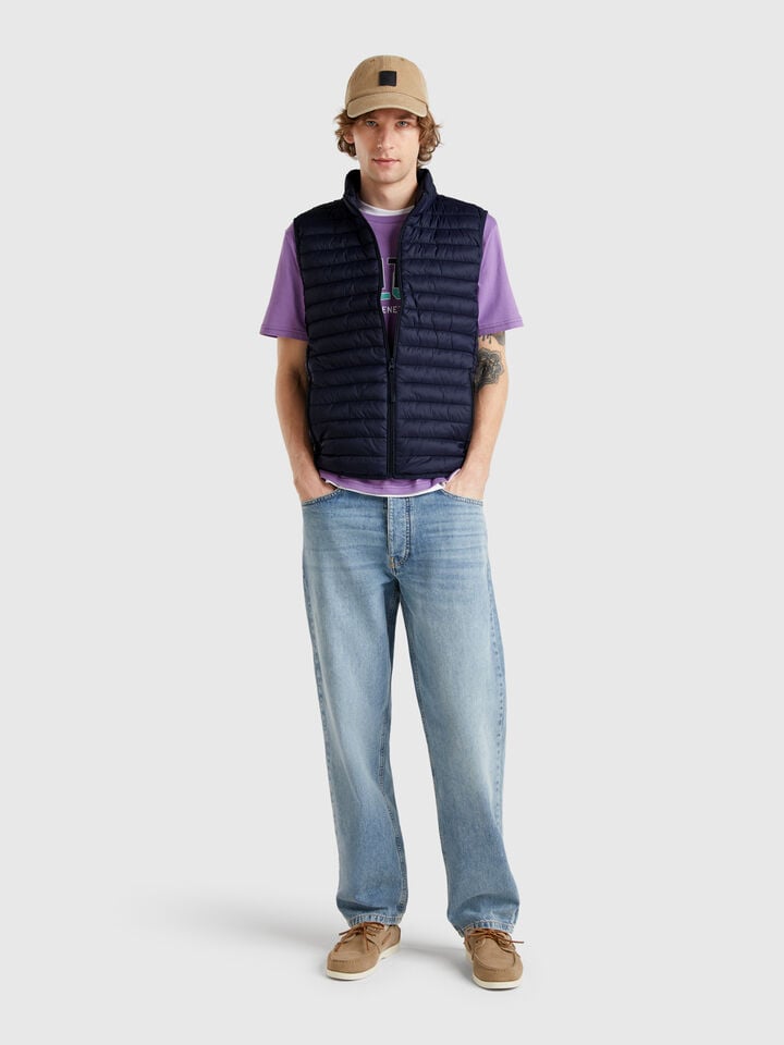 Benetton Sleeveless Regular Fit Jacket With Padding Dark Blue
