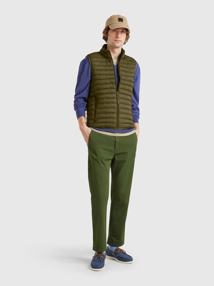 Benetton Sleeveless Regular Fit Jacket With Padding Military Green