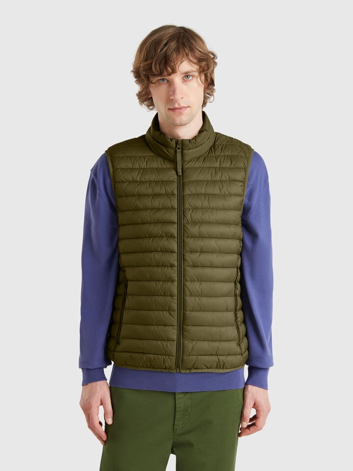 benetton Sleeveless regular fit jacket with padding Military Green