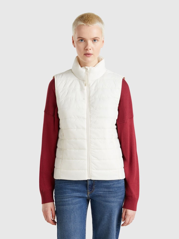 benetton Sleeveless slim fit jacket with padding Creamy White