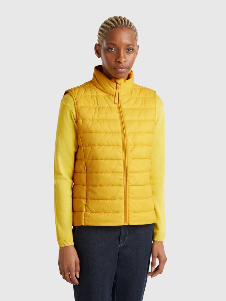 benetton Sleeveless slim fit jacket with padding Mustard