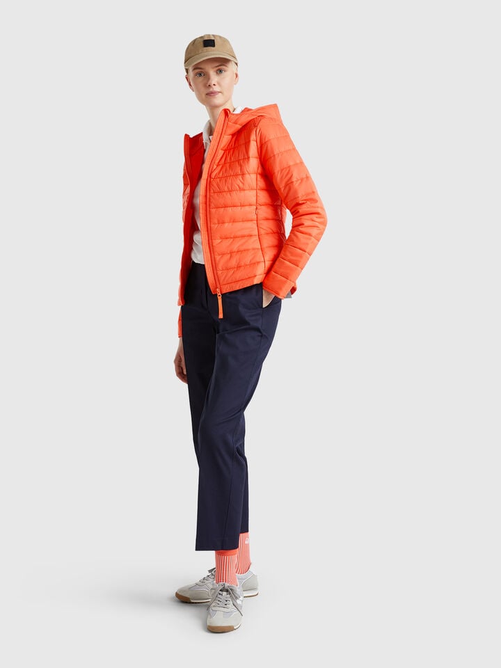 Benetton Sleeveless Slim Fit Jacket With Padding Orange Coral