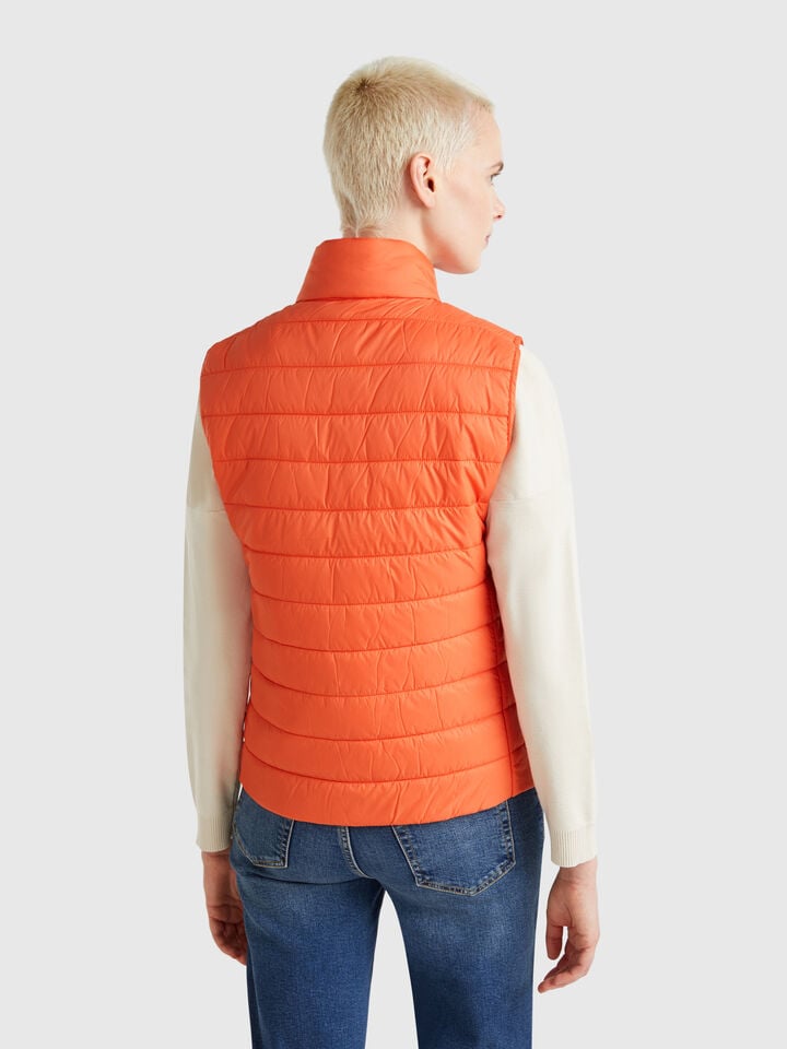 Benetton Sleeveless Slim Fit Jacket With Padding Orange Coral