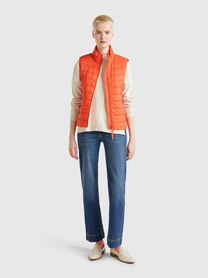 Benetton Sleeveless Slim Fit Jacket With Padding Orange Coral