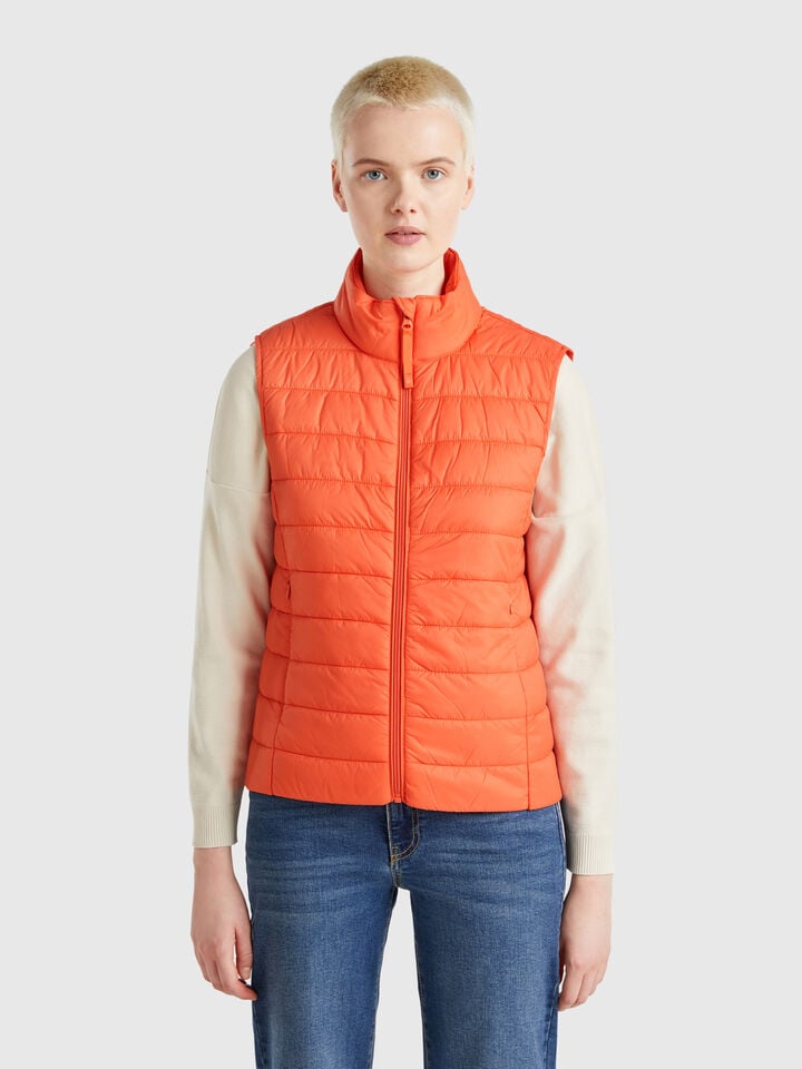 benetton Sleeveless slim fit jacket with padding Orange Coral