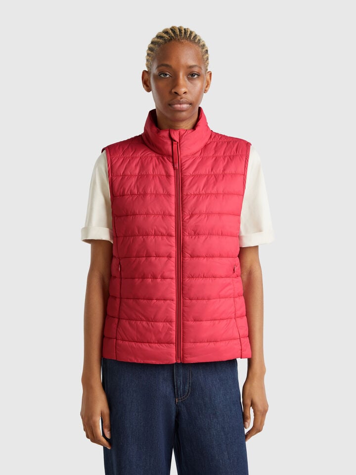benetton Sleeveless slim fit jacket with padding Strawberry
