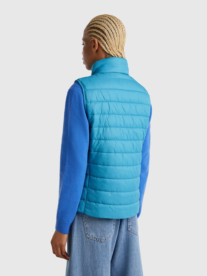 Benetton Sleeveless Slim Fit Jacket With Padding Turquoise