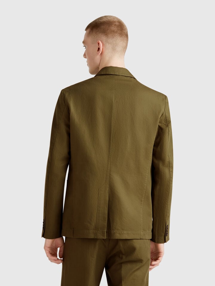 Benetton Slim Fit Blazer In Linen Blend Military Green