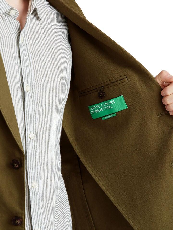 Benetton Slim Fit Blazer In Linen Blend Military Green