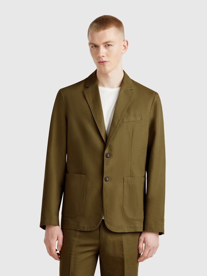 benetton Slim fit blazer in linen blend Military Green