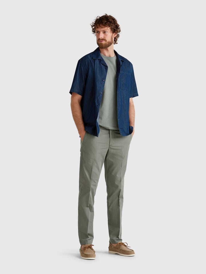Benetton Slim Fit Chinos In Light Cotton Military Green